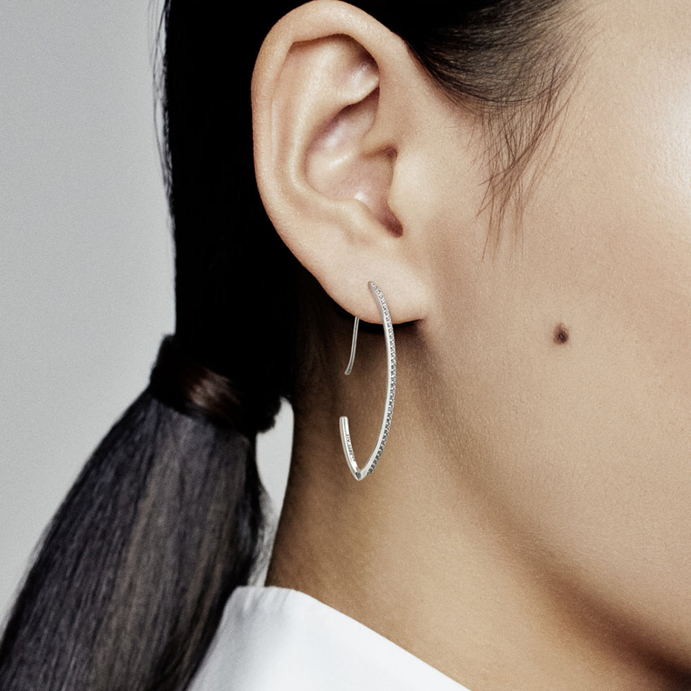 Aretes Pendientes Pandora Cierre a Presion Aros con Detalles Circonita 297691CZ Plata 925 5