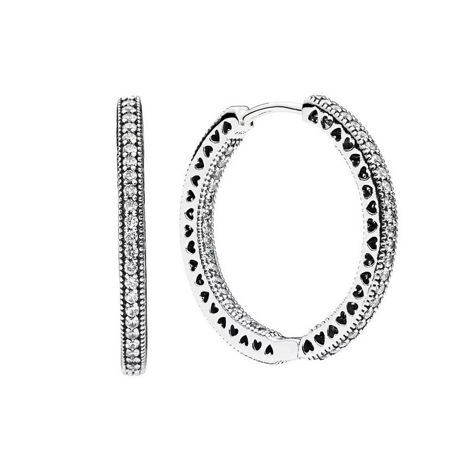 Aretes Pendientes Pandora de Broche Circulo de Corazones Grande 296319CZ Plata 925 1