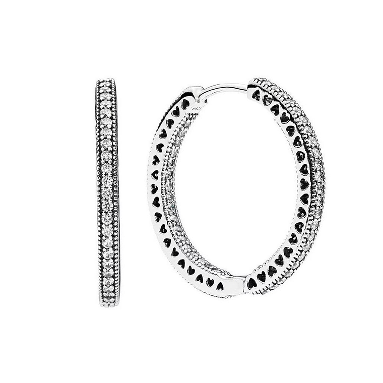 Aretes Pendientes Pandora de Broche Circulo de Corazones Grande 296319CZ Plata 925 1