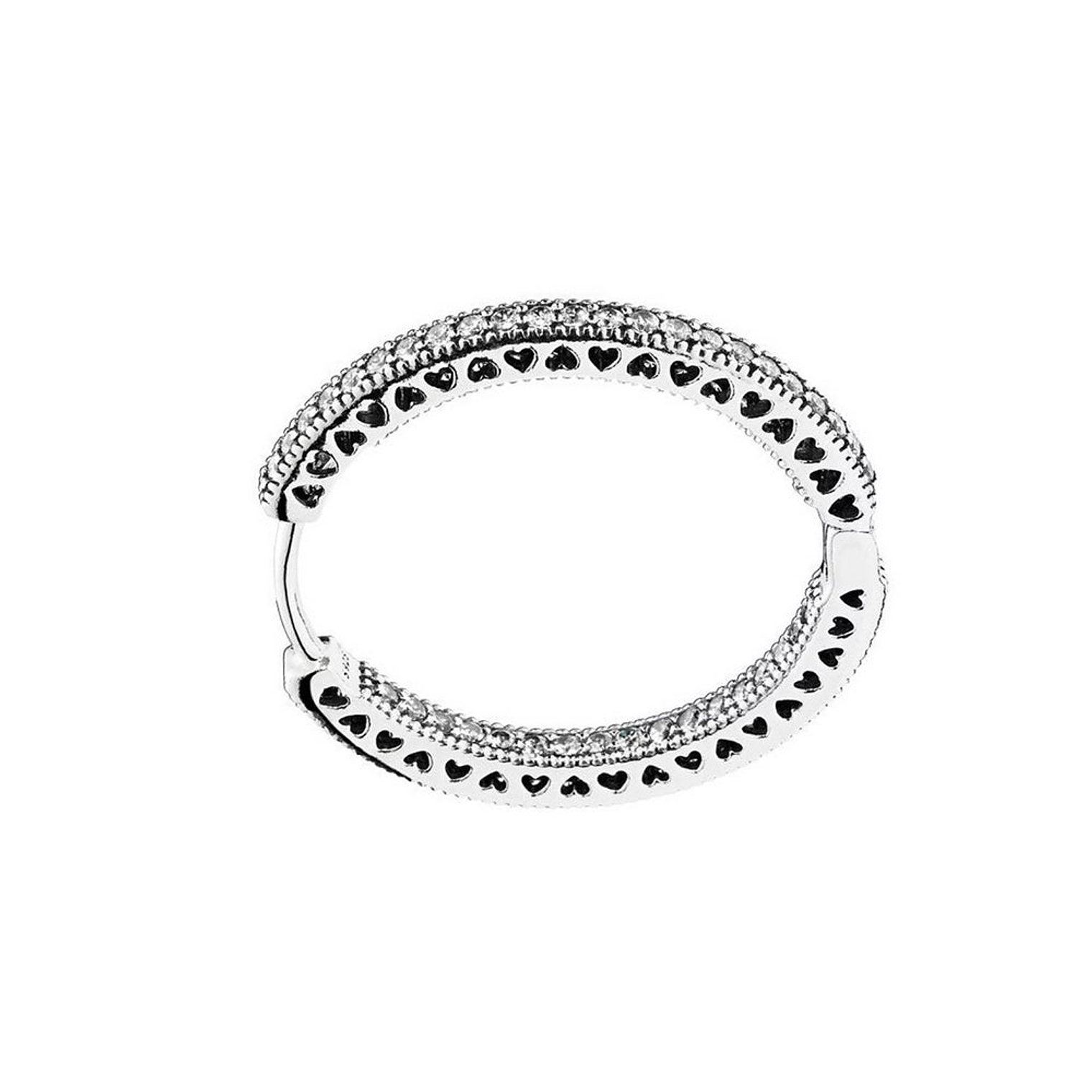 Aretes Pendientes Pandora de Broche Circulo de Corazones Grande 296319CZ Plata 925 2