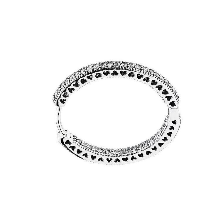 Aretes Pendientes Pandora de Broche Circulo de Corazones Grande 296319CZ Plata 925 2