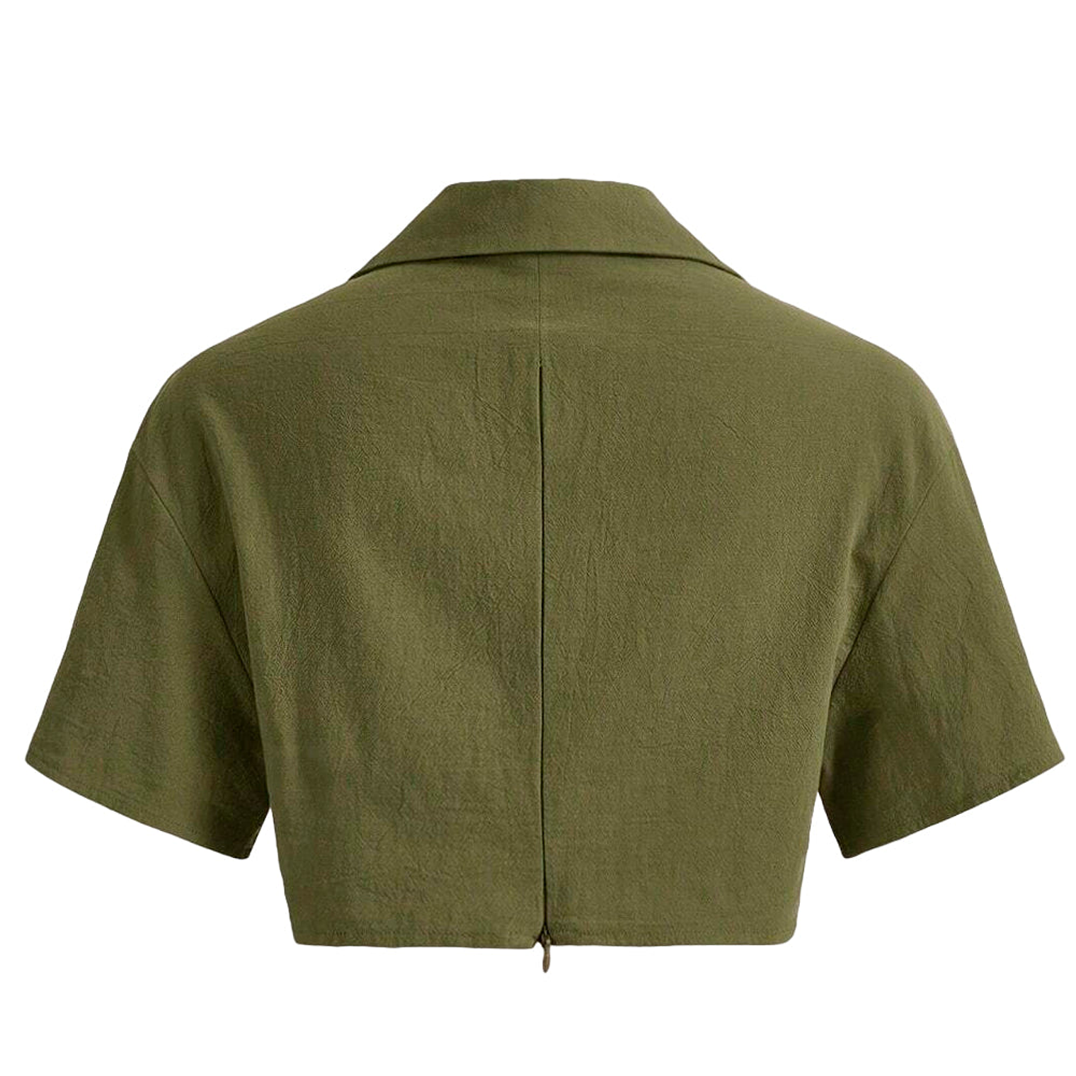 Camisa Crop Shein con Solapa de Hombros Caidos Color Verde Militar Talla S 3