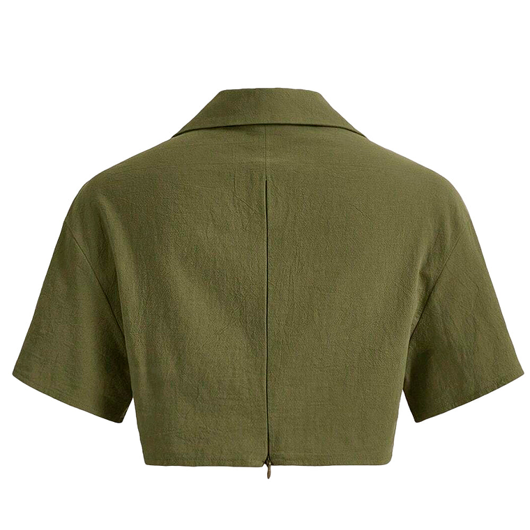 Camisa Crop Shein con Solapa de Hombros Caidos Color Verde Militar Talla S 3