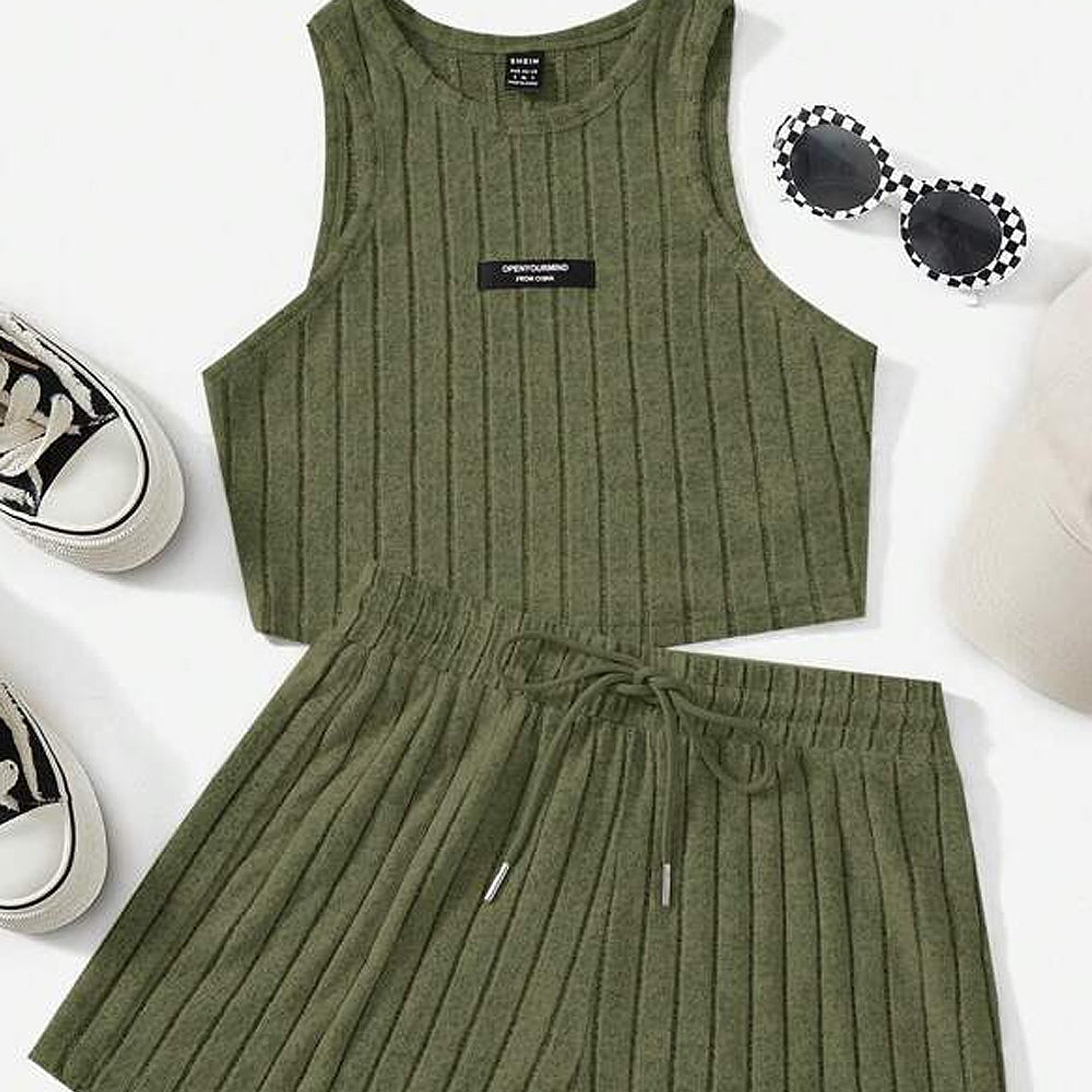 Top Tank Crop Shein Y Shorts Color Verde Militar Talla M 1