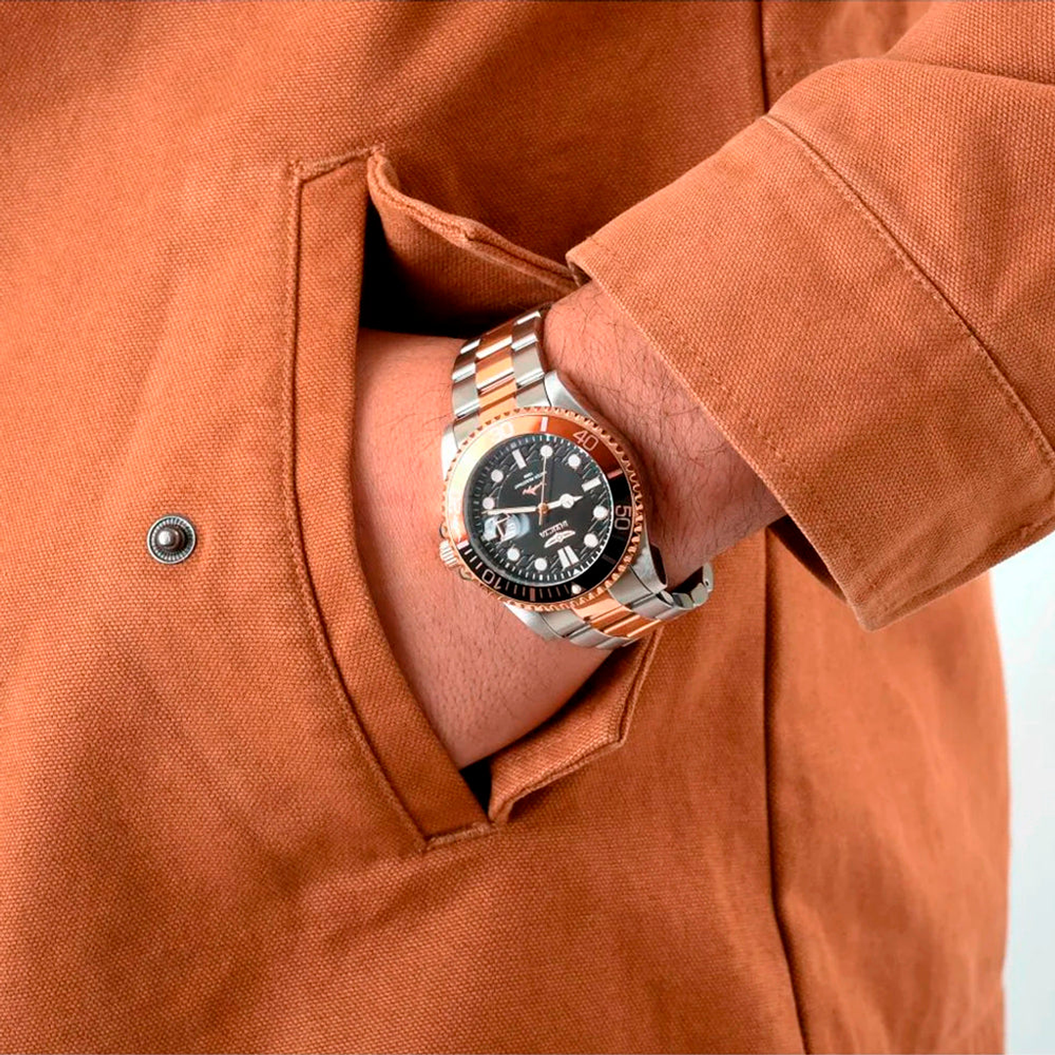 Reloj Análogo Invicta Original 44717 Pro Diver Hombre Acero Oro Rosa y Plateado 7