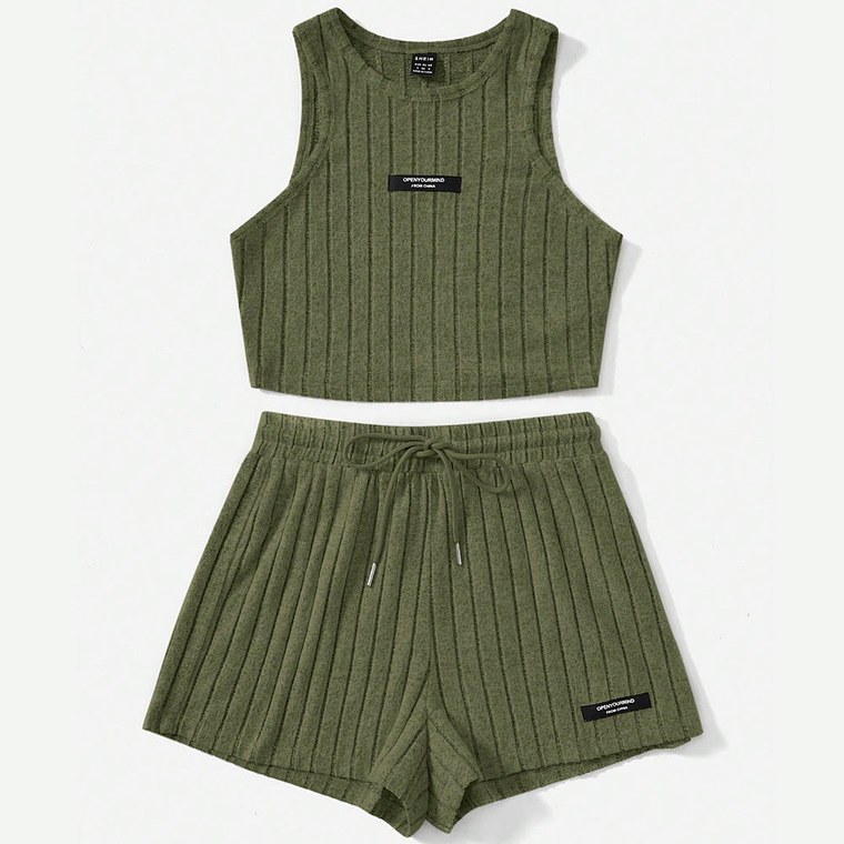 Top Tank Crop Shein Y Shorts Color Verde Militar Talla M 4