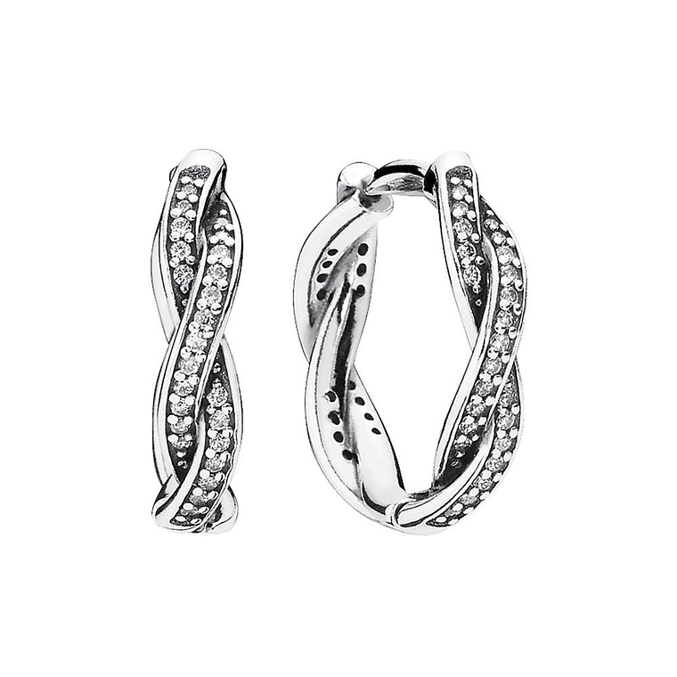 Aretes Pendientes Pandora Tipo Argolla Giro del Destino Circonita Tranparente 290576CZ Plata 925 1