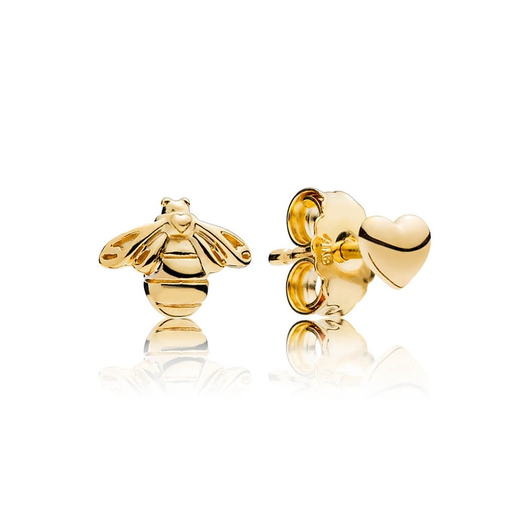 Aretes Pendientes Pandora Corazon Y Abeja Bañados en Oro 18K 267071 Plata 925 1