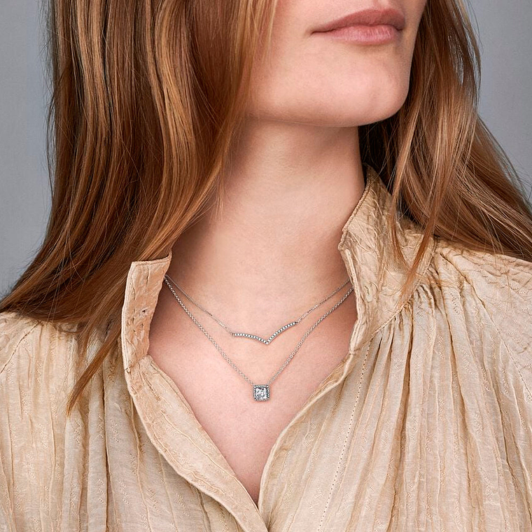 Collar de Cadena Pandora con Charm Cuadricular Color Plateado 396241CZ en Plata 925 Talla 50cm 5