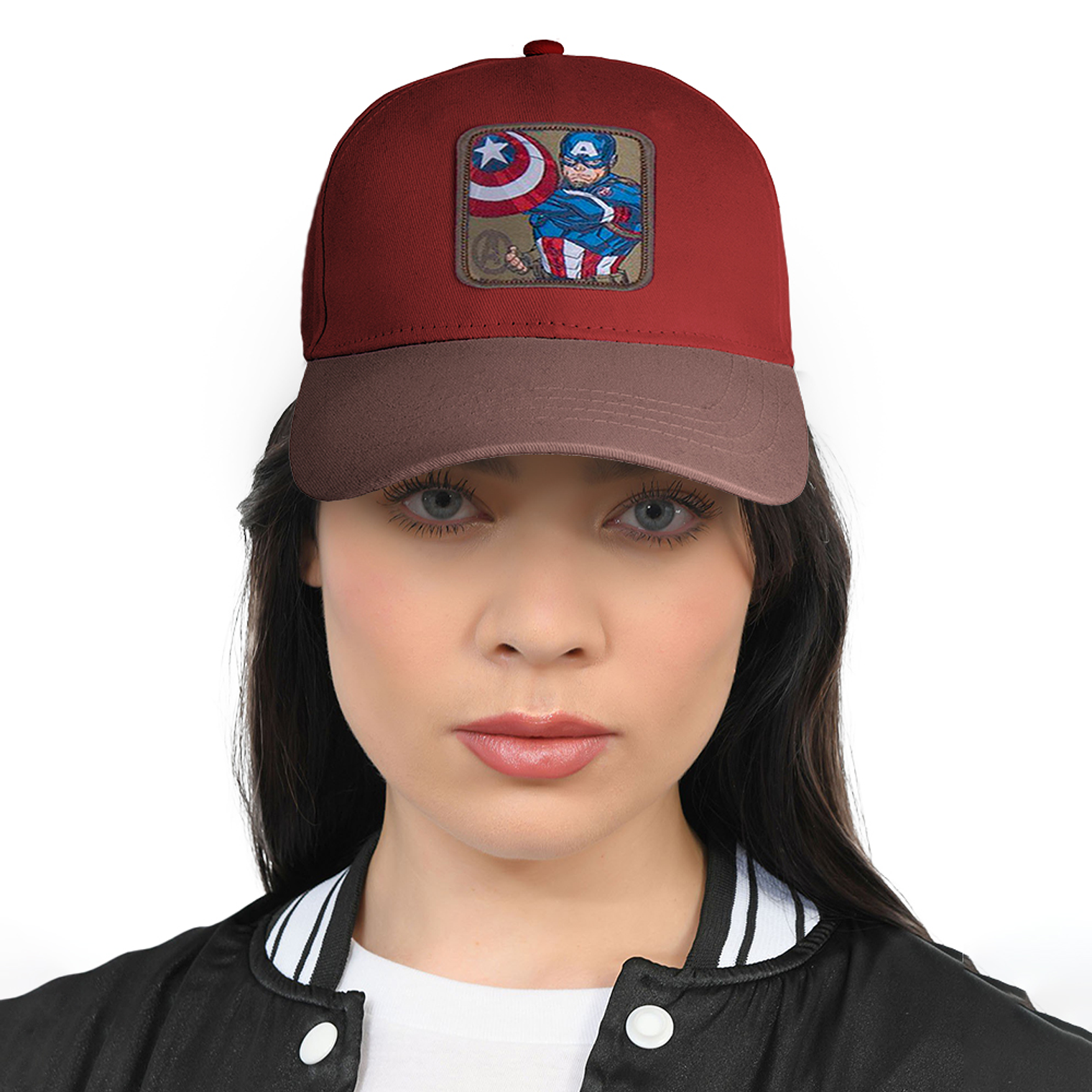 Gorra estilo Beisbol Snapback Malla CAPITAN AMERICA Marron y Rojo 3