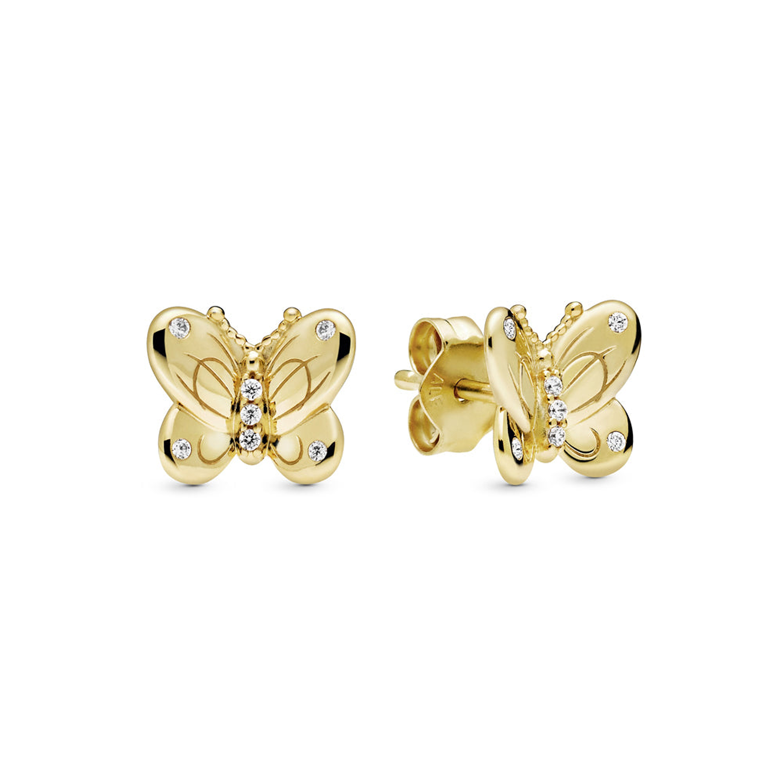 Aretes Pendientes Pandora Mariposas Doradas Brillantes 267921CZ Chapado en Oro 18k 1