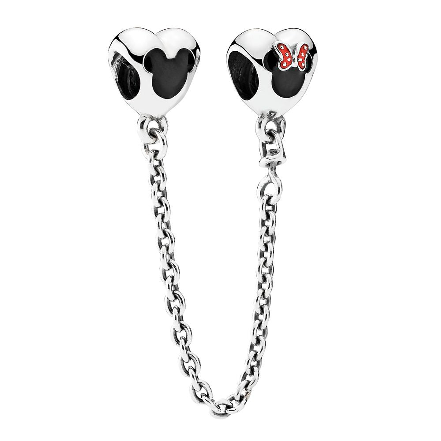 Cadena de Seguridad Pandora con Corazon Mickey y Minnie Rojo y Negro 400009274325 Plata 925 1