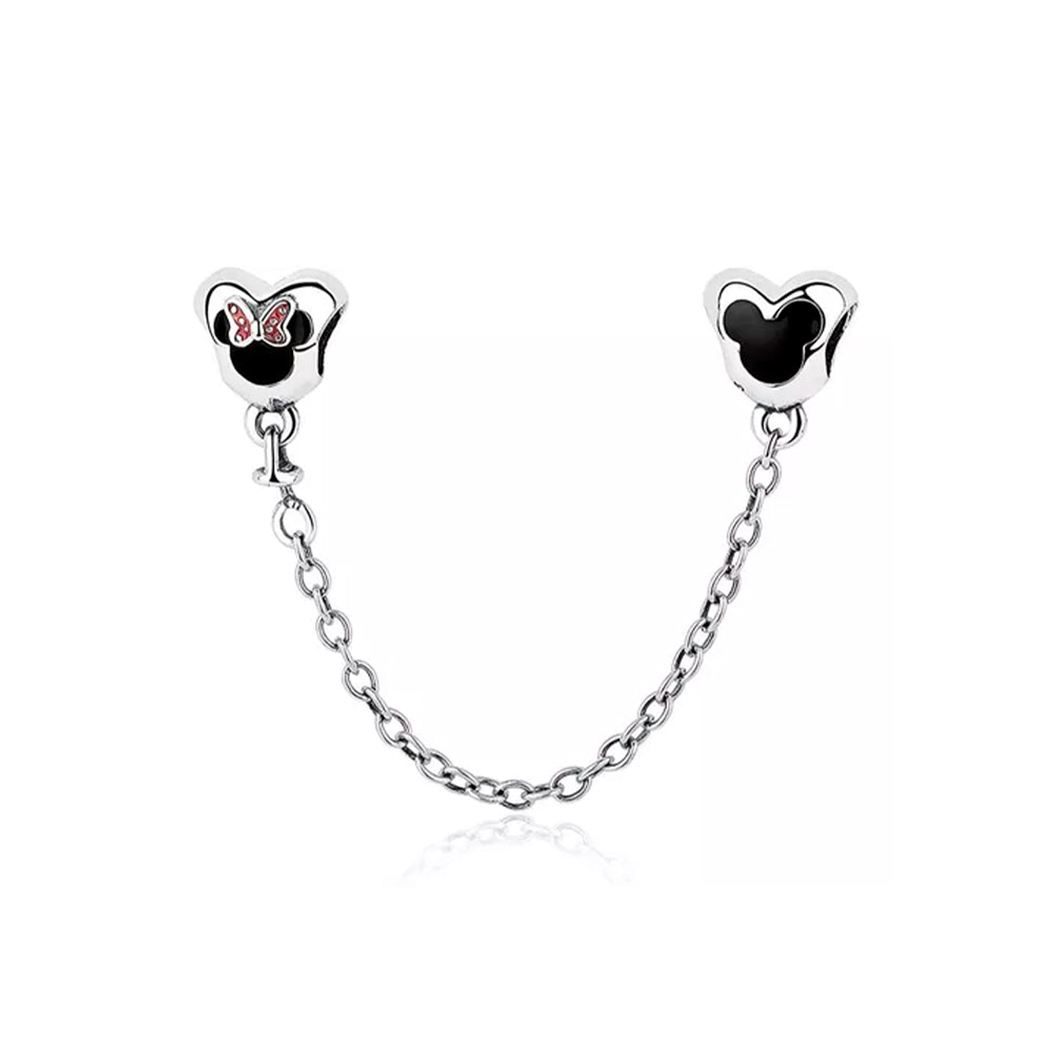 Cadena de Seguridad Pandora con Corazon Mickey y Minnie Rojo y Negro 400009274325 Plata 925 2