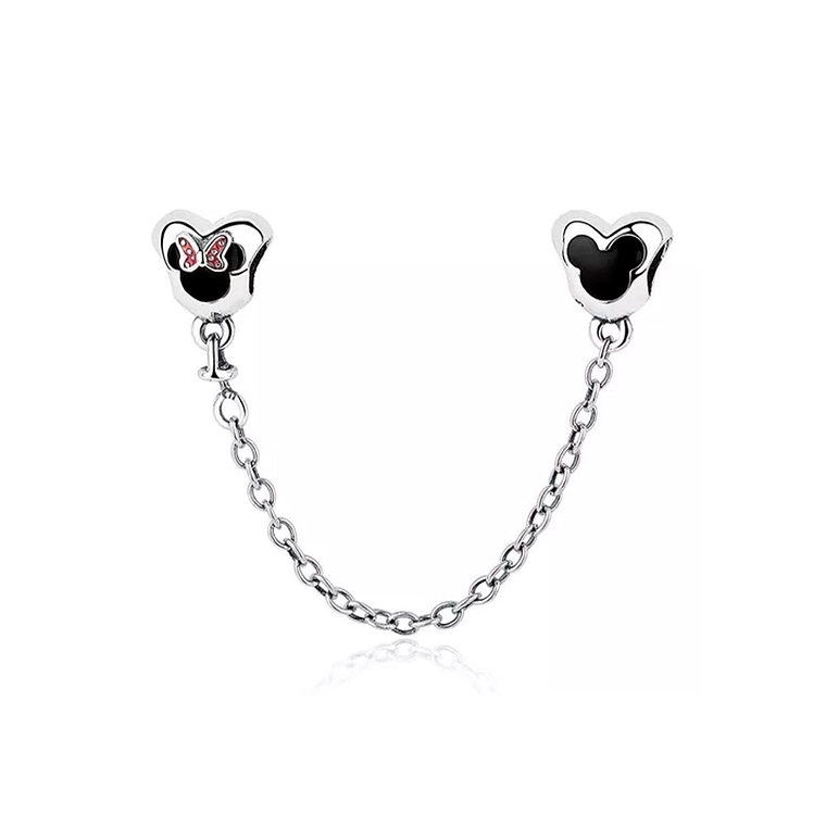 Cadena de Seguridad Pandora con Corazon Mickey y Minnie Rojo y Negro 400009274325 Plata 925 2