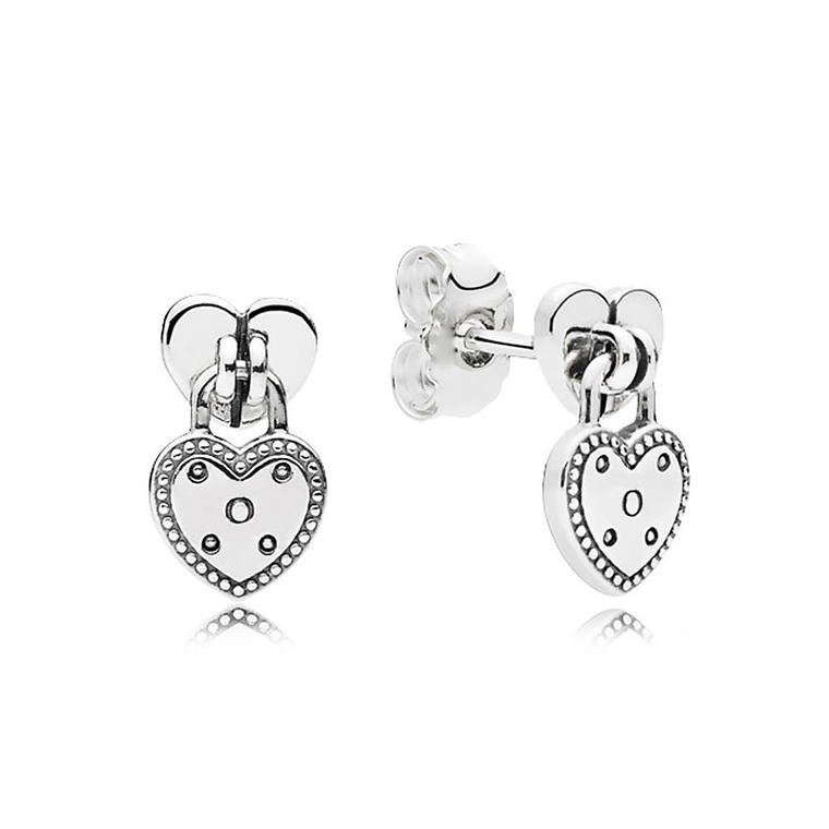 Aretes Pendientes Pandora Tipo Topo Candado de Corazon 296575 Plata 925 1