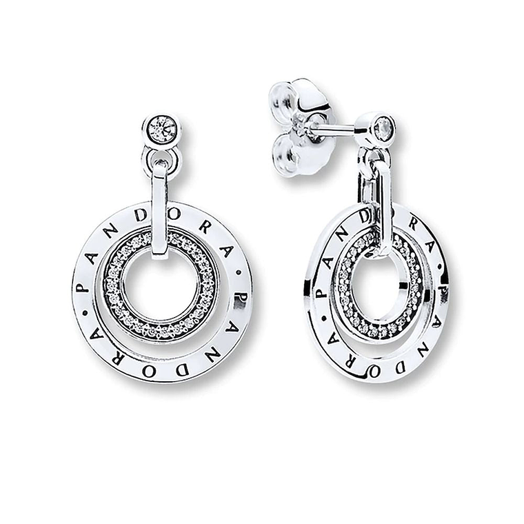 Aretes Pendientes Pandora Logo y Circonica Transparente 296296CZ Plata 925 1
