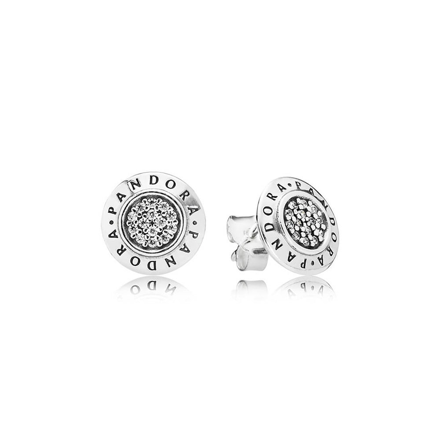 Aretes Pendientes Pandora Tipo Brillantes con Insignia Pandora 290559CZ Redondo Plata 925 1