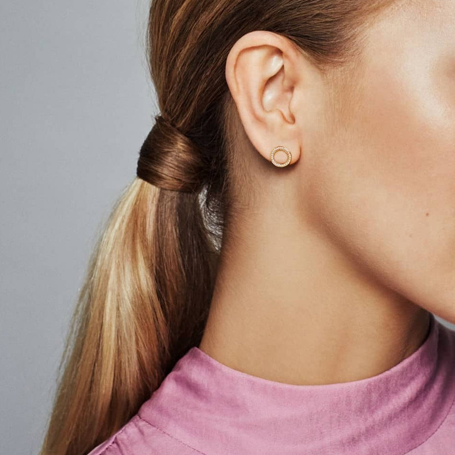 Aretes Pendientes Pandora Circulo Shine Bañado en Oro 14k 267112CZ Plata 925 5