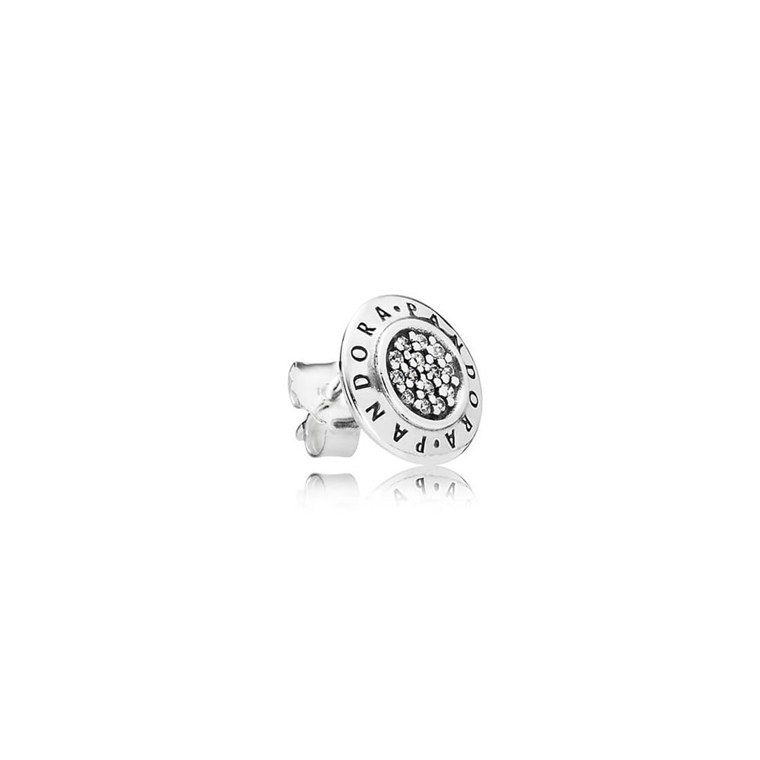 Aretes Pendientes Pandora Tipo Brillantes con Insignia Pandora 290559CZ Redondo Plata 925 4