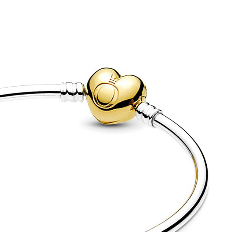 Pulsera Brazalete Pandora Cierre Corazón Dorado con Logo Pandora 567163 Plata 925 Talla 18cm 3