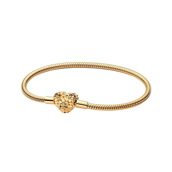 Pulsera Brazalete Pandora Corazon Floral Bañado en Oro 14k 561065C01 Plata 925 Talla 18cm 1