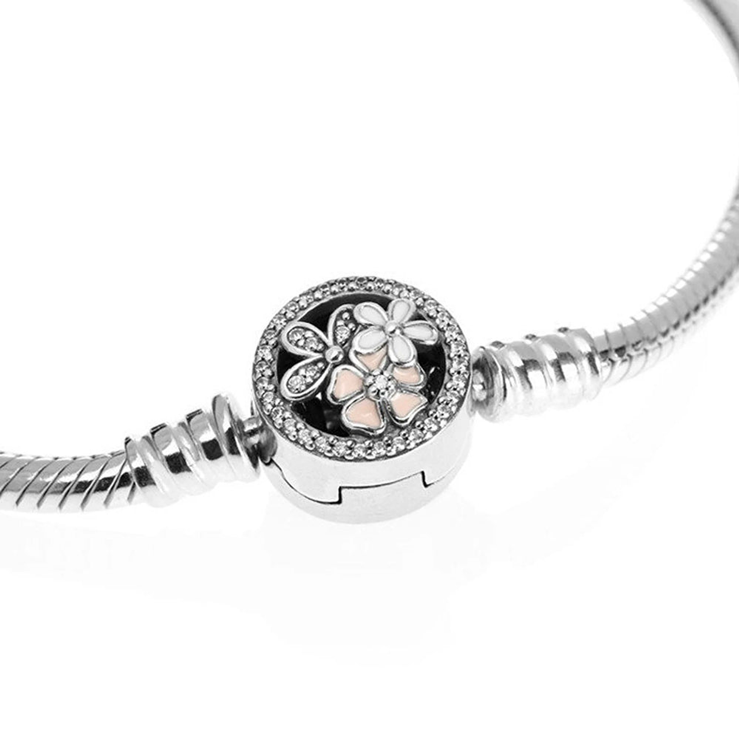 Pulsera Brazalete Pandora con Cierre a Presion Flor Poética 590744CZ Plata 925 Talla 18cm 2