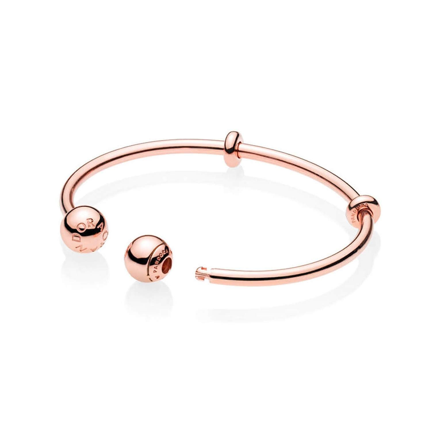 Pulsera Brazalete Pandora Estilo Abierto Bañado en Oro Rosa 586477 Plata 925 Talla 18cm 2