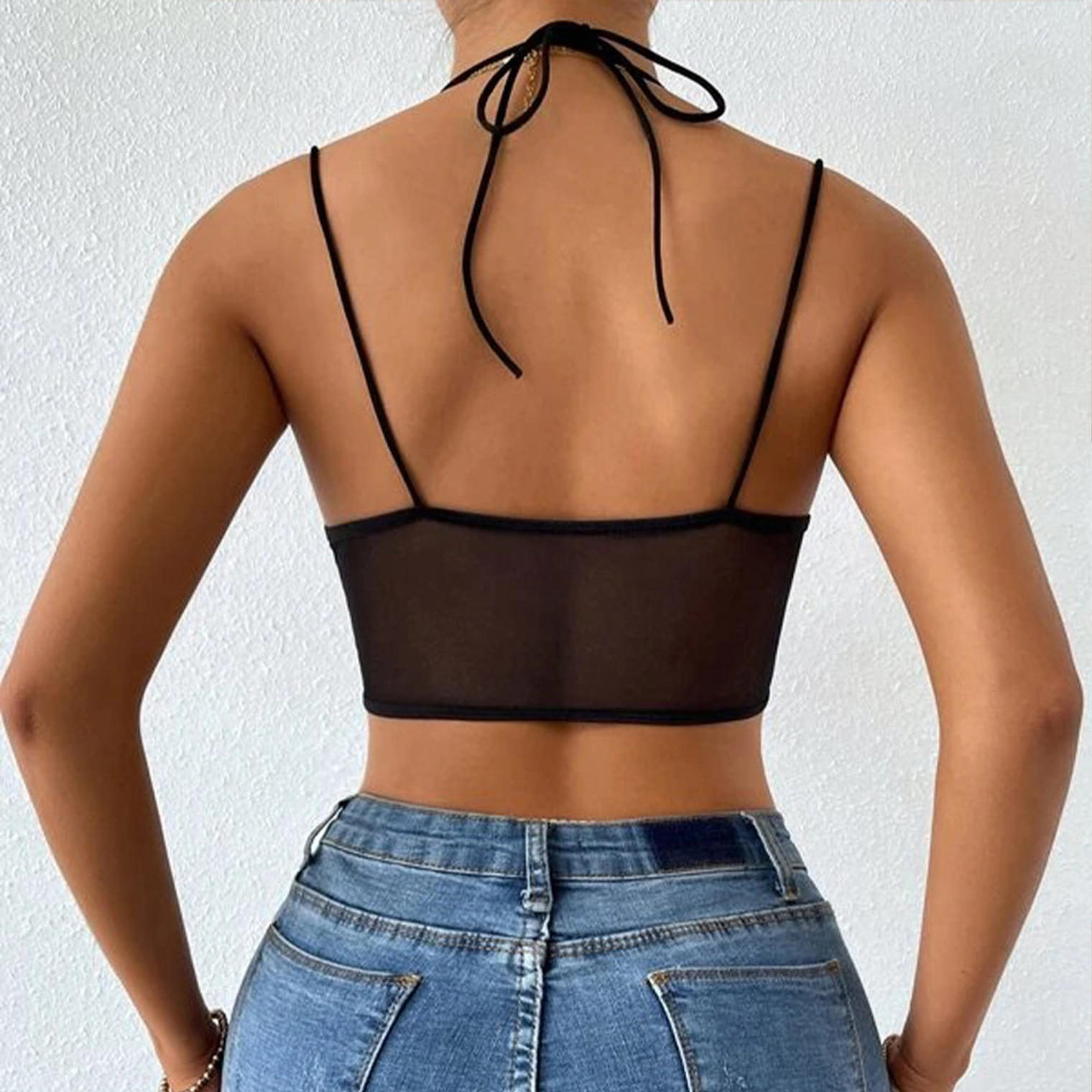 Top de Tirantes Shein SXY Transparente bajo asimétrico Color Negro Talla S 2