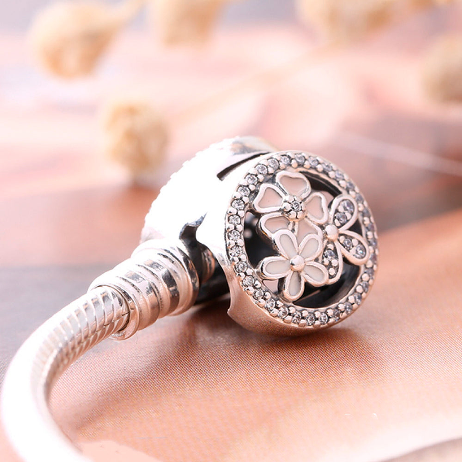 Pulsera Brazalete Pandora con Cierre a Presion Flor Poética 590744CZ Plata 925 Talla 18cm 5