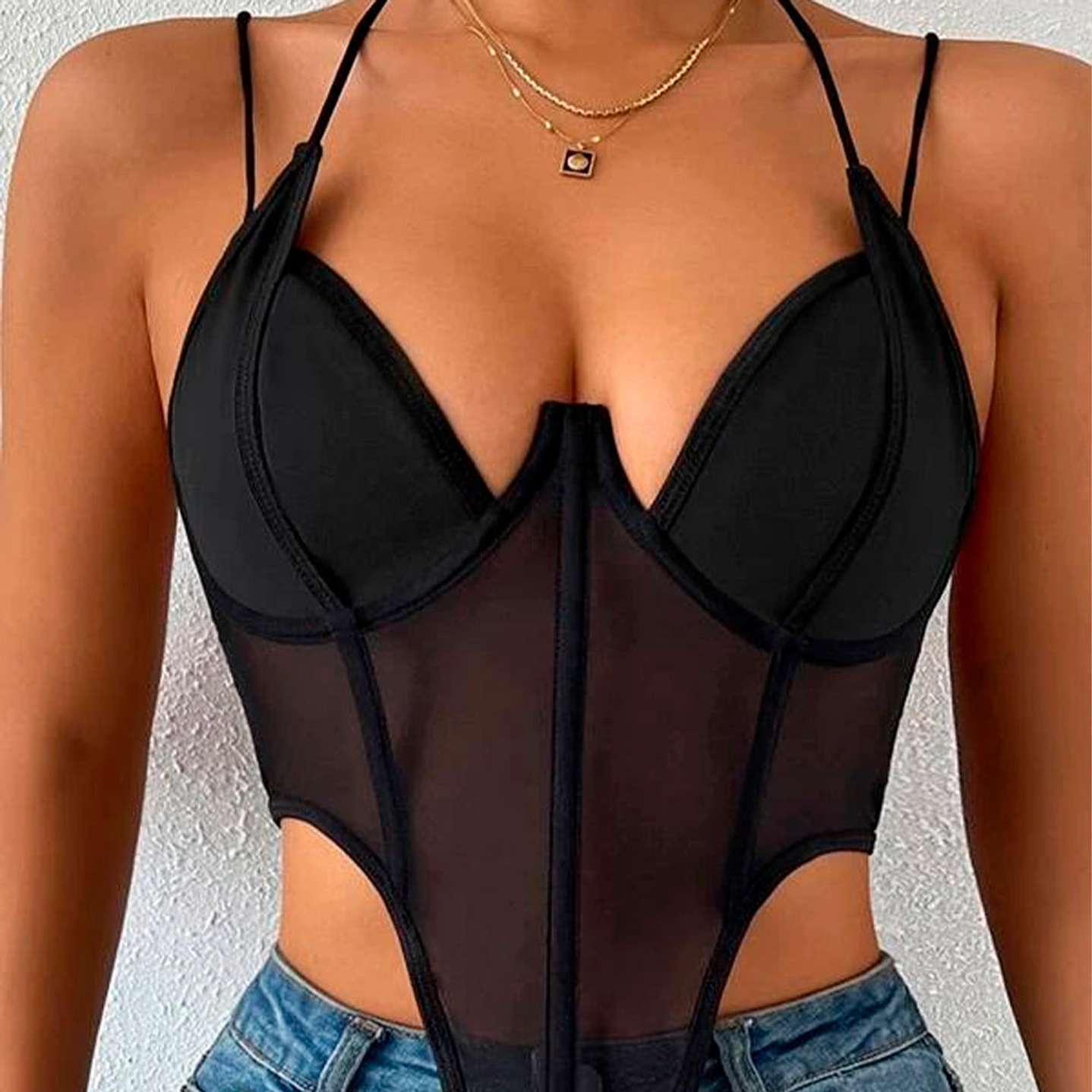 Top de Tirantes Shein SXY Transparente bajo asimétrico Color Negro Talla S 3