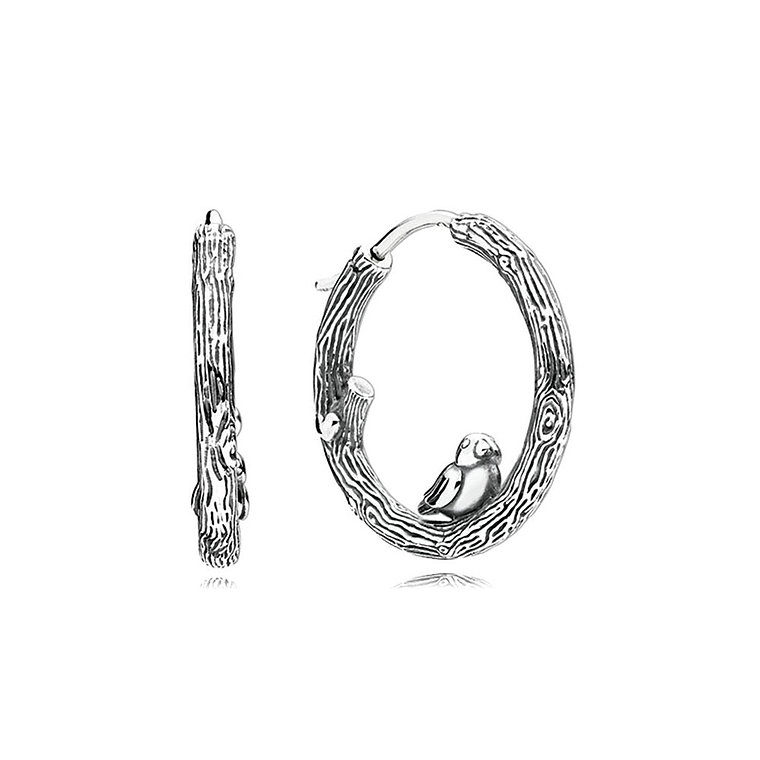 Aretes Pendientes Pandora con Diseño de Aro de Pájaro de Primavera 297072 Plata 925 1