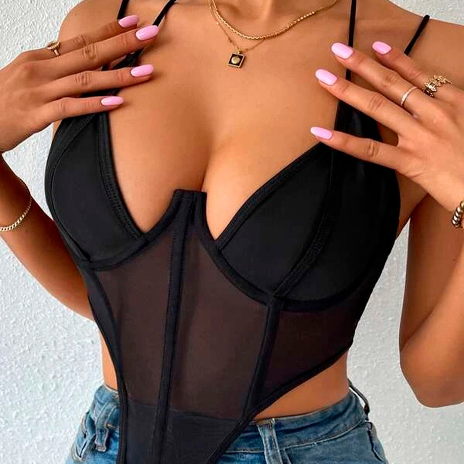 Top de Tirantes Shein SXY Transparente bajo asimétrico Color Negro Talla S 4