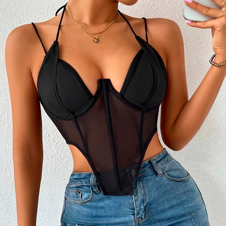 Top de Tirantes Shein SXY Transparente bajo asimétrico Color Negro Talla S 5