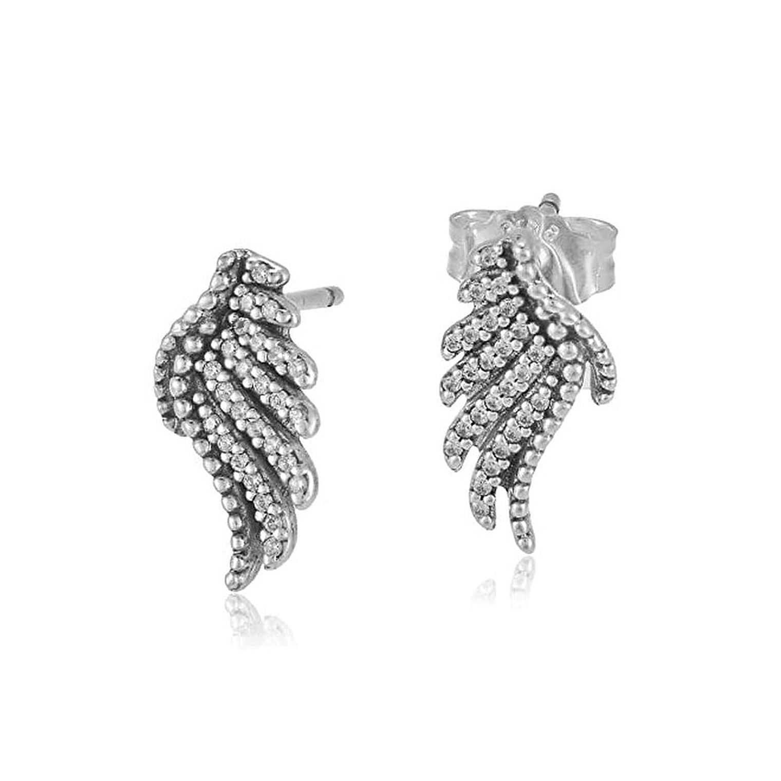 Aretes Pendientes Pandora Tipo Topo Plumas Majestuosas 290581CZ Plata 925 1