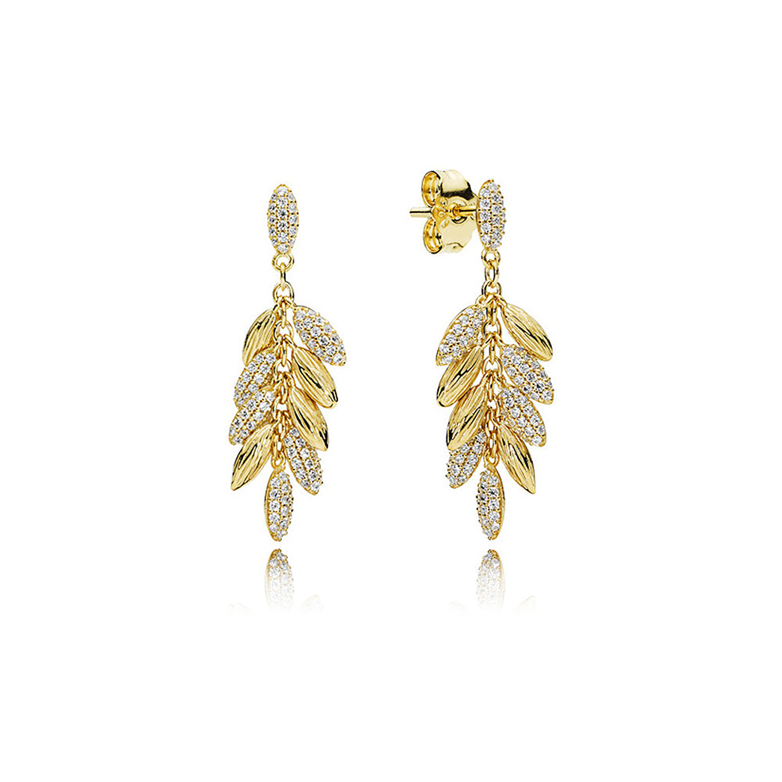 Aretes Pendientes Pandora Semillas Flotantes Brillantes 267674CZ Plata 925 y Oro 14k 1