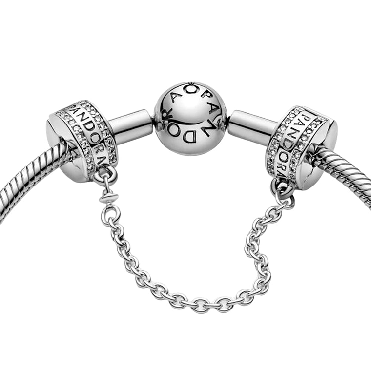 Cadena de Seguridad Pandora con Logo Pandora y Circonica Cubica 792057cz en Plata 925 4