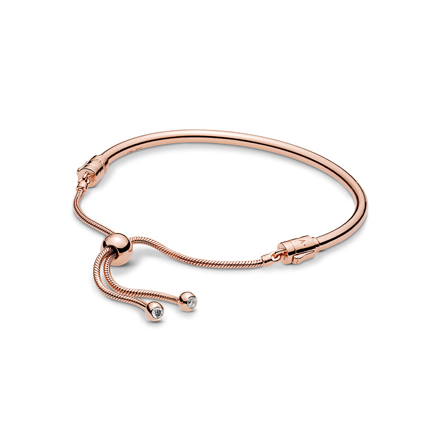 Pulsera Brazalete Pandora Liso Deslizante con Broche Removible Bañado en Oro Rosa 587953CZ Plata 925 Talla 18cm 1