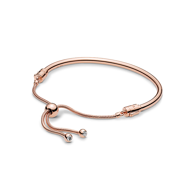 Pulsera Brazalete Pandora Liso Deslizante con Broche Removible Bañado en Oro Rosa 587953CZ Plata 925 Talla 18cm 1