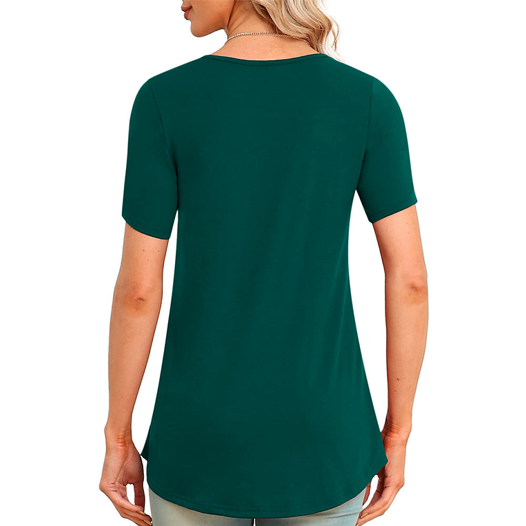 Blusa Vestido Tencede de Manga Corta con Cuello en V Holgada Color Verde Talla M 2