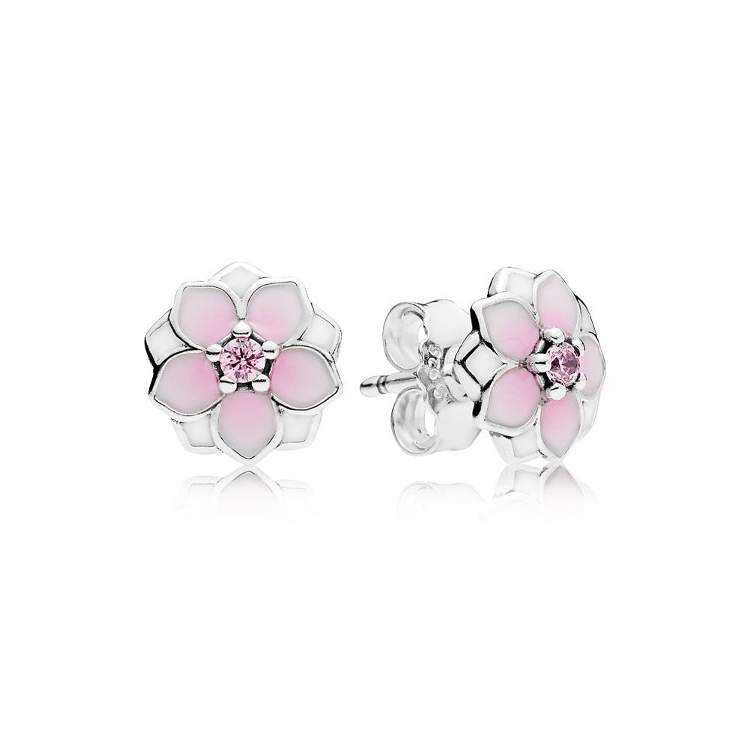 Aretes Pendientes Pandora 290739PCZ Flor con Circonica Rosa y Blanco Plata 925 1