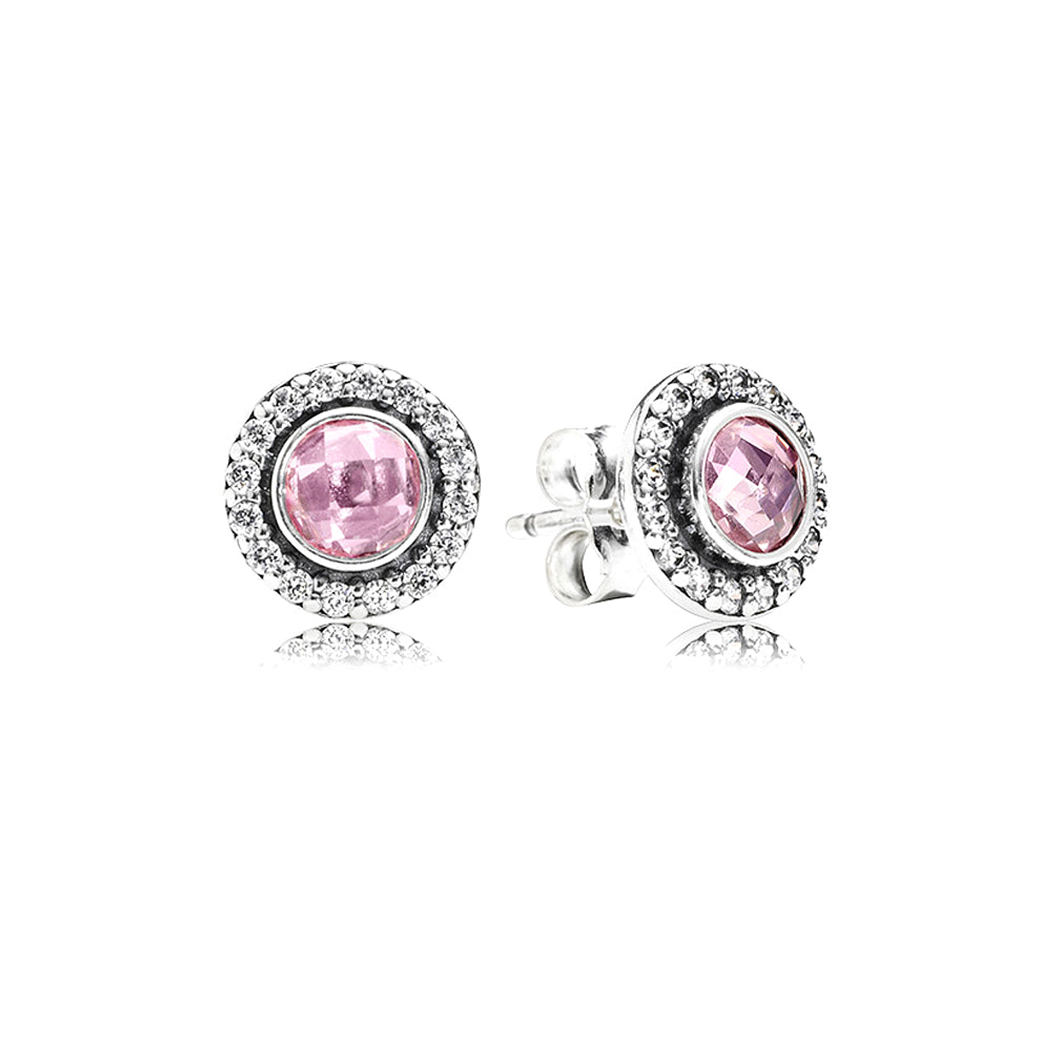 Aretes Pendientes Pandora Tipo Topo Detalle Circonita Rosa 290553PCZ Plata 925 1