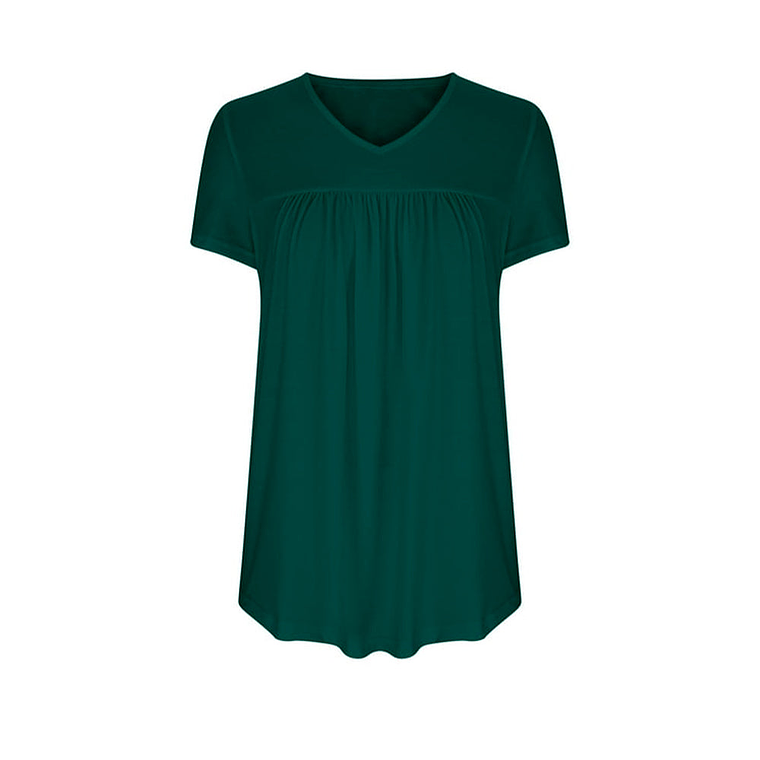 Blusa Vestido Tencede de Manga Corta con Cuello en V Holgada Color Verde Talla M 4