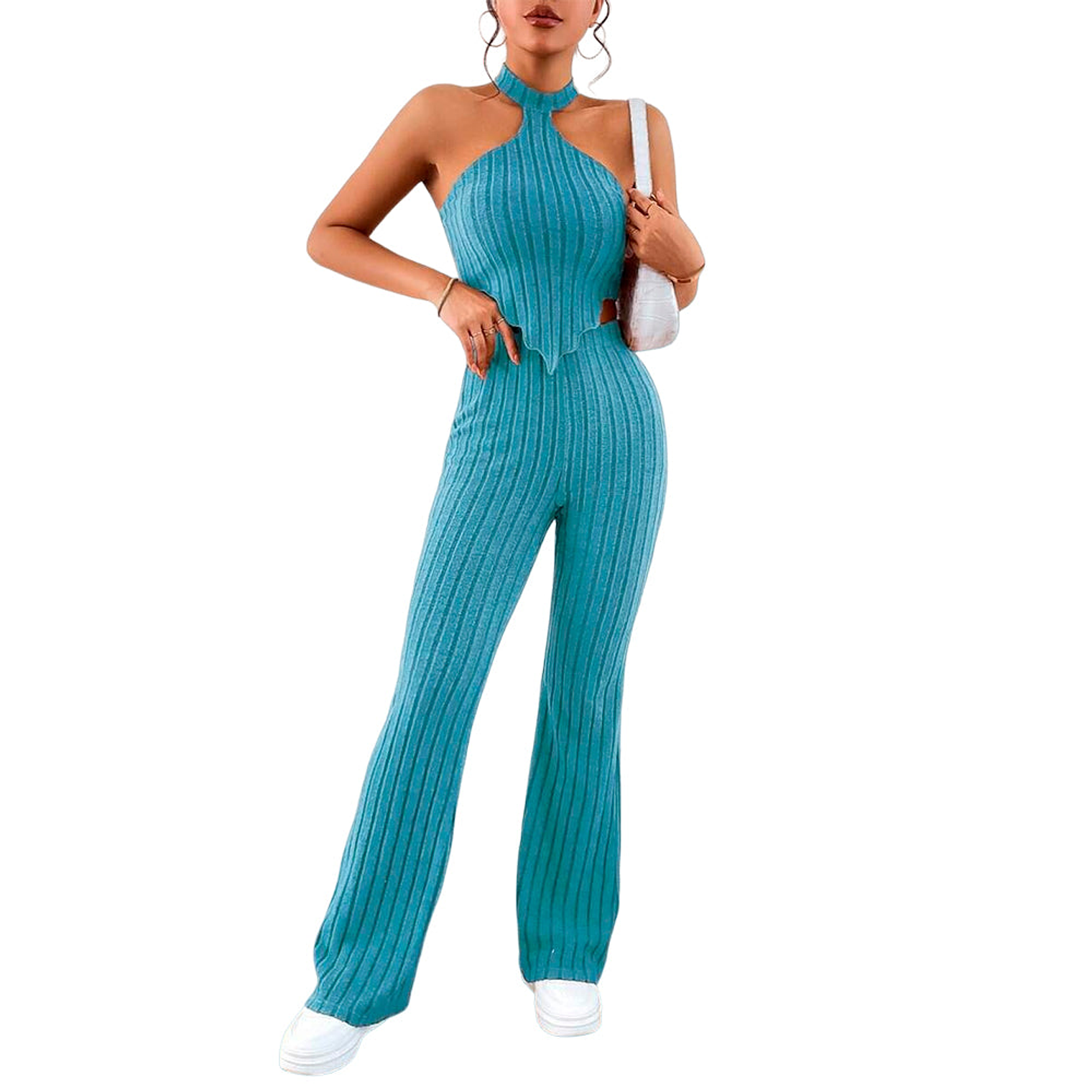 Pantalones Acampanados Y Top Halter Shein Essence Color Azul Talla M 1