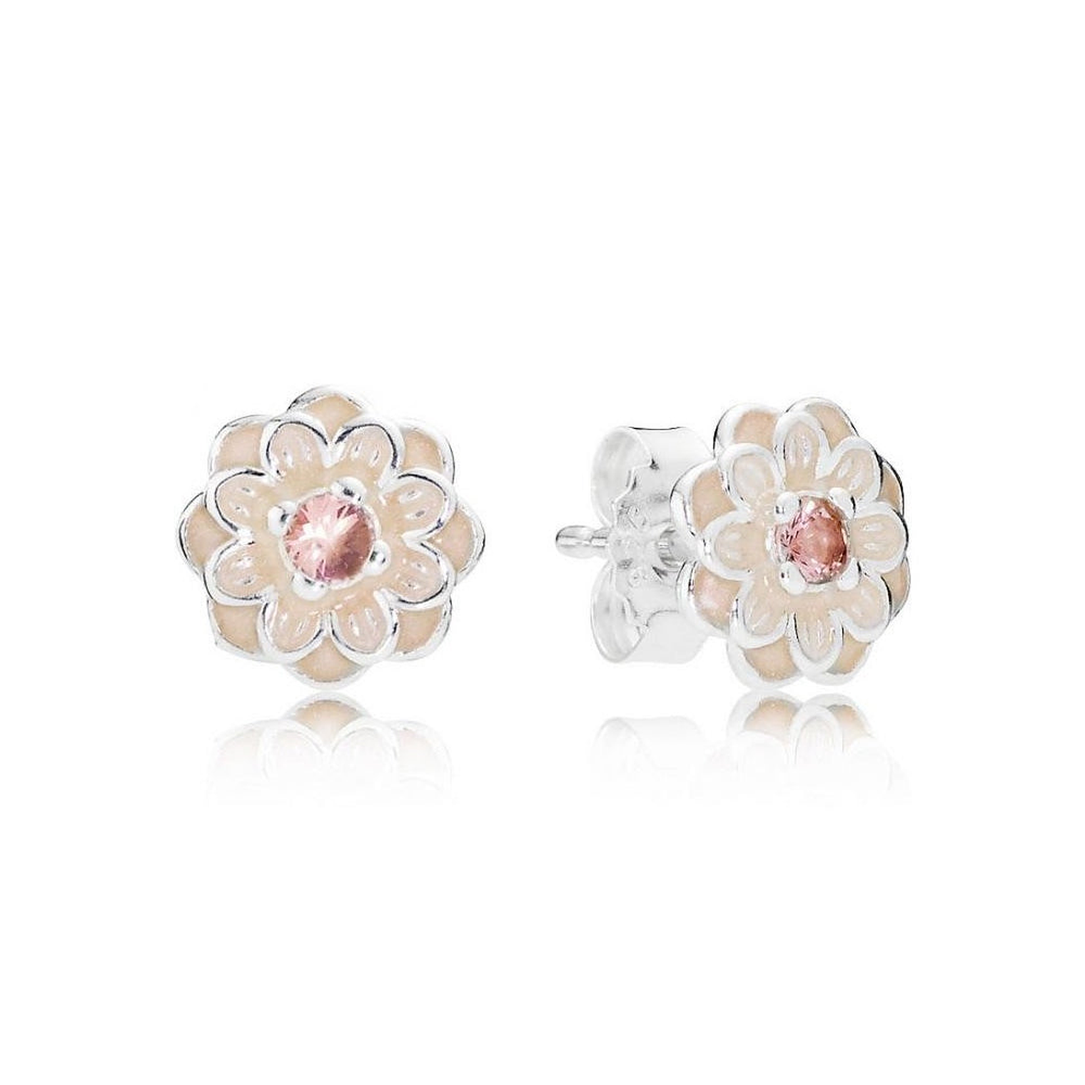 Aretes Pendientes Pandora Flor Dahlia Color Rosa Tipo Topo 290687NBP Plata 925 1