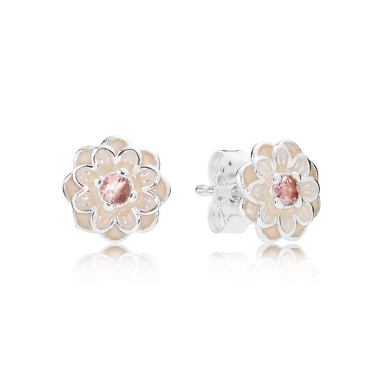 Aretes Pendientes Pandora Flor Dahlia Color Rosa Tipo Topo 290687NBP Plata 925 1