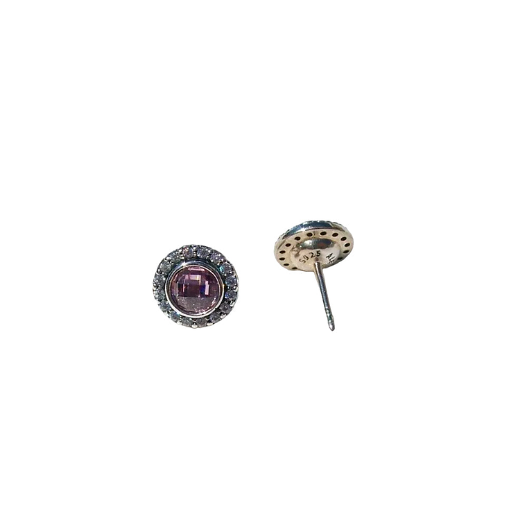 Aretes Pendientes Pandora Tipo Topo Detalle Circonita Rosa 290553PCZ Plata 925 4