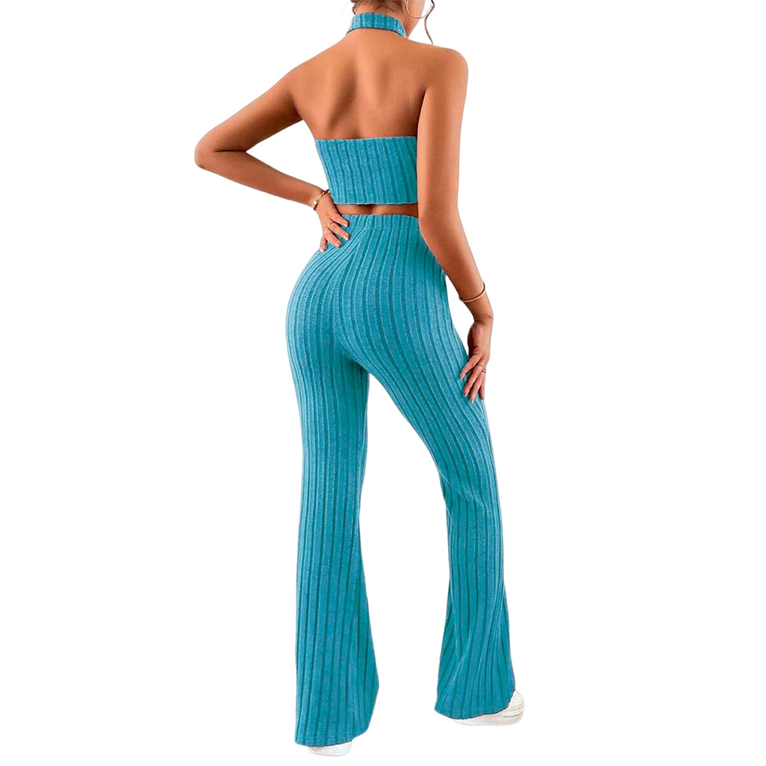 Pantalones Acampanados Y Top Halter Shein Essence Color Azul Talla M 2