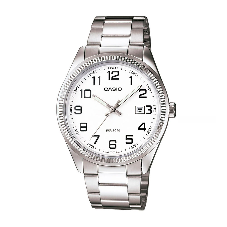 Reloj Análogo Casio Original MTP-1302D-7BV Unisex Color Plateado y Blanco 1