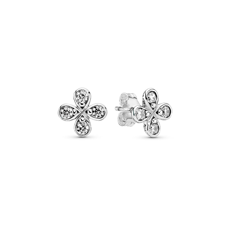 Aretes Pendientes Pandora Flor de Cuatro Petalos y Circonita Transparente 297968CZ Plata 925 1
