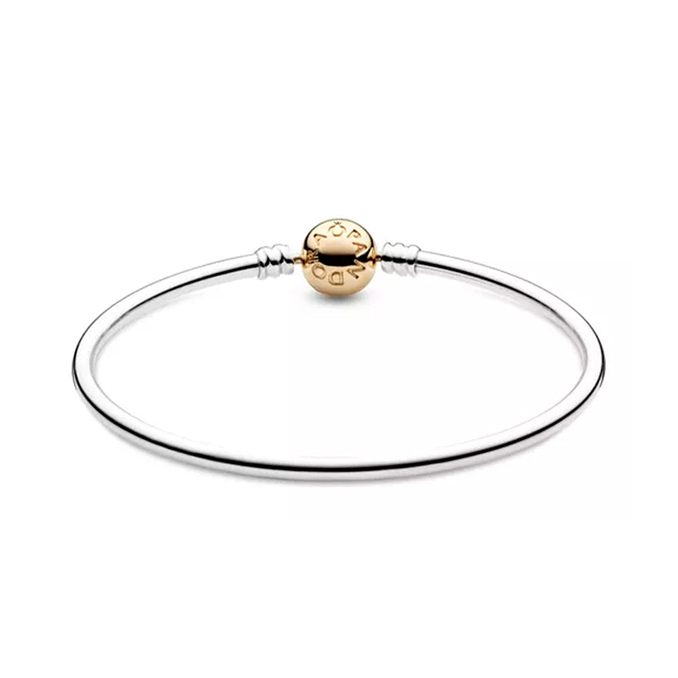Pulsera Brazalete Pandora Liso con Cierre Bañado en Oro 14K 590718 Plata 925 Talla 18cm 2